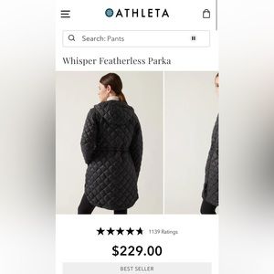 Athleta whisper parka puffer coat